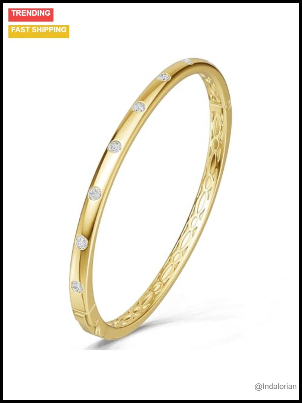14K Gold Plated Bangle Bracelet with Cubic Zirconia Accents